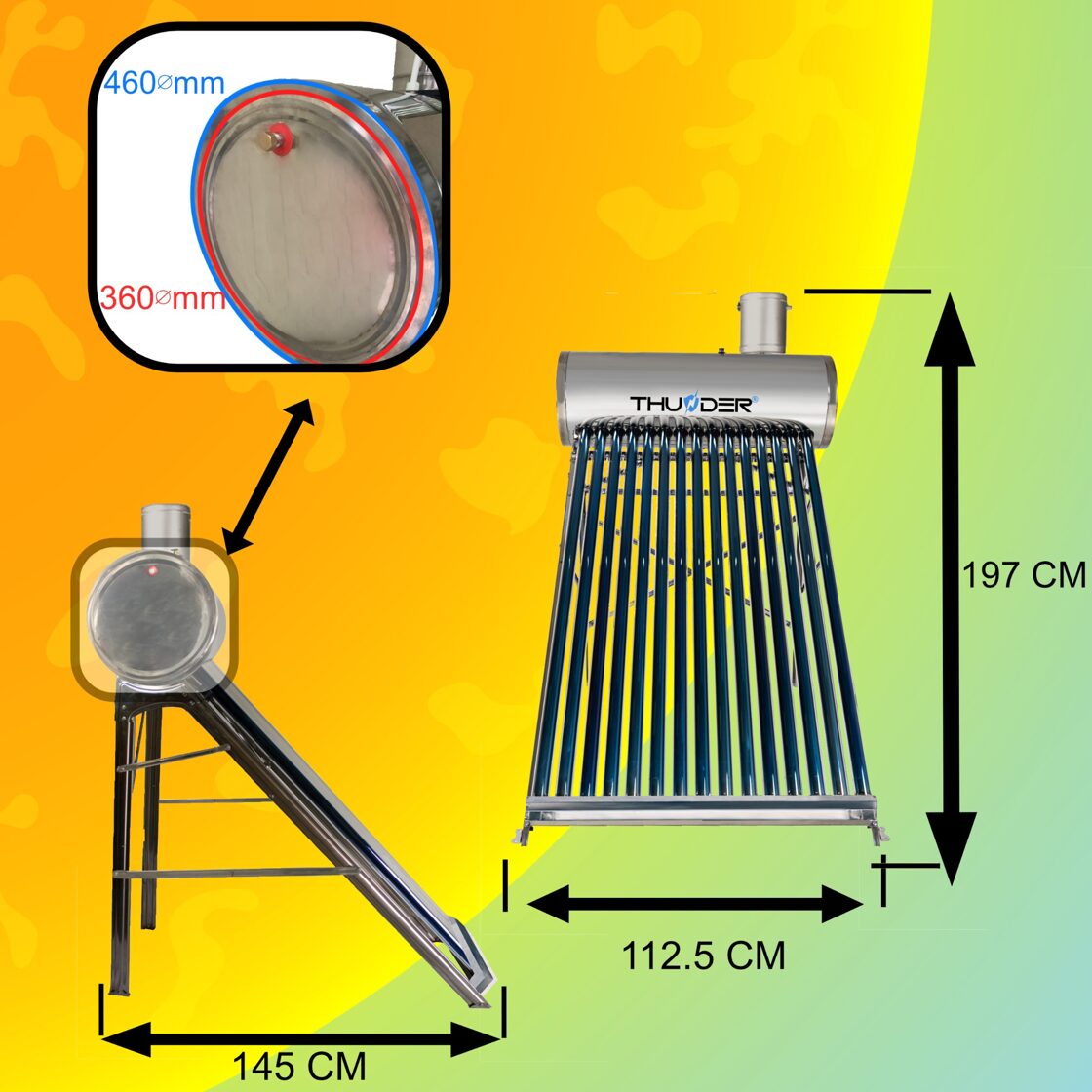 THUNDER bezspiediena saules ūdens sildītājs ar 150L tvertni