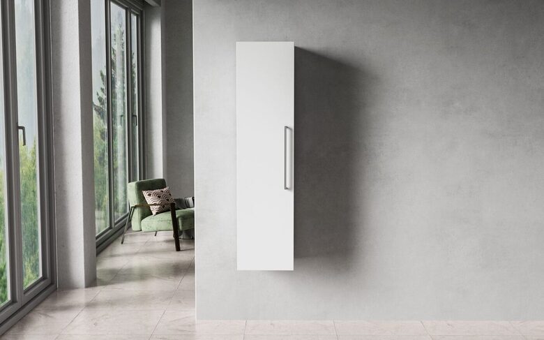 Bathroom side cabinet, 30 x 28 x 120 cm, matt white, single door, 3 shelves