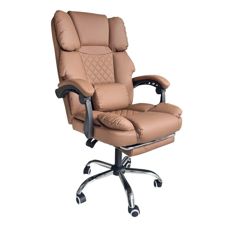 MASTER PRESTIGE swivel office chair, footrest and massager - coffee-colored eco-leather KO42CAP