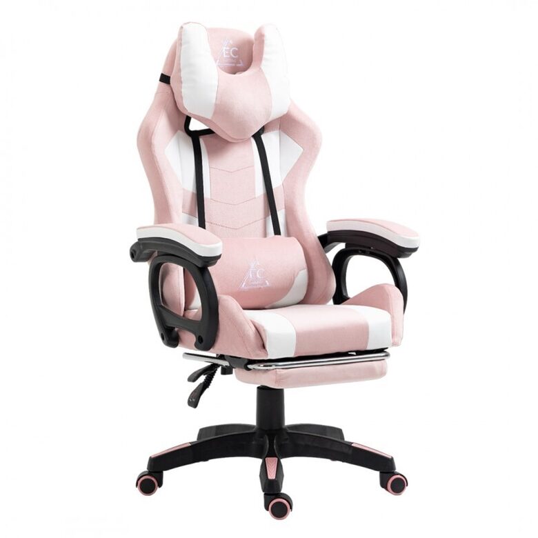 "STUDENT" swivel gaming chair with footrest and massage cushion, pink