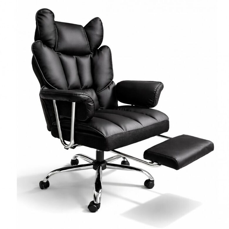 RELAX PRO swivel office chair with footrest - black eco-leather KO50CZ