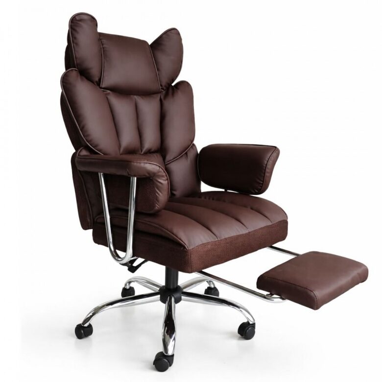 RELAX PRO swivel office chair with footrest - dark brown eco-leather KO50BR