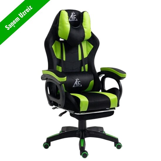 "STUDENT" swivel gaming chair with footrest and massage cushion, green