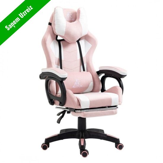 "STUDENT" swivel gaming chair with footrest and massage cushion, pink