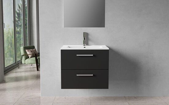 Vannasistabas skapis, 60 cm, matēti melns, 2 atvilktnes, hromēti rokturi