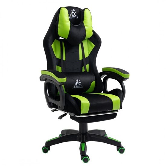 "STUDENT" swivel gaming chair with footrest and massage cushion, green